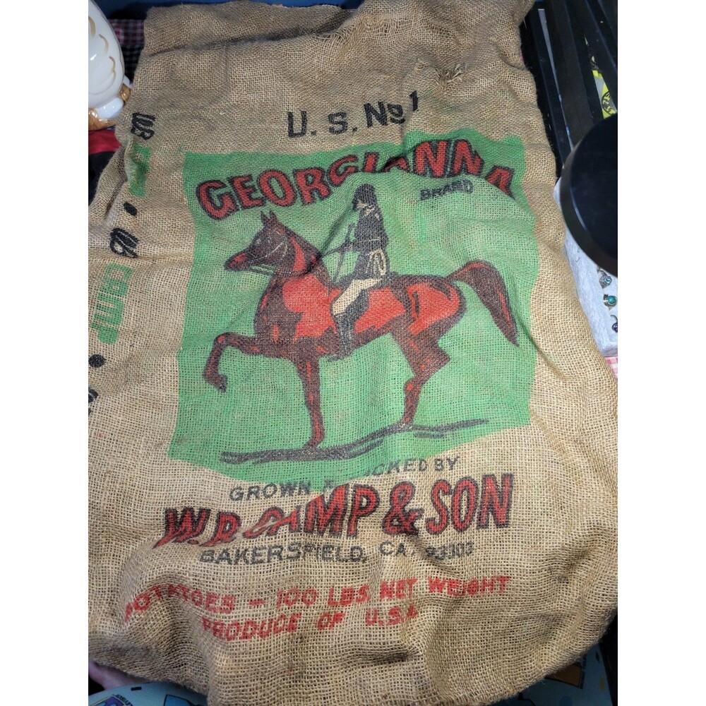 Vintage W.B. Camp & Son Burlap Potato Sack Bakersfield CA Horse